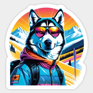 Skiing Husky Dog Sticker